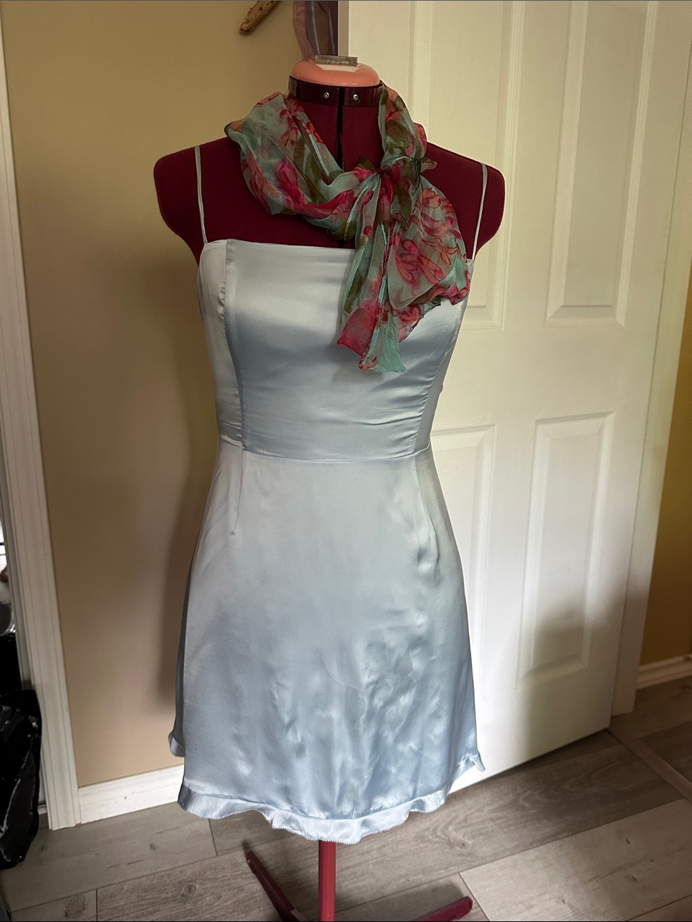 Wilfred Elegant Light Blue Satin Slip Dress with Spaghetti Straps